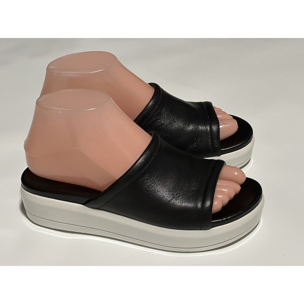 Prada Womens Leather Platform Open Toe Slides Sandals Black White Size 6/36 M